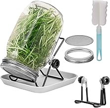 Sprouting Kit, One Sprouting Jar Kit, One Wide Mouth Quart Mason Jars with Stainless Steel Screen Sprout Lids,86mm/3.38IN Caliber,1000ml,Tray,Stand and Canning Brush,Seed Sprouter Set for Growing Broccoli, Alfalfa, Mung Bean