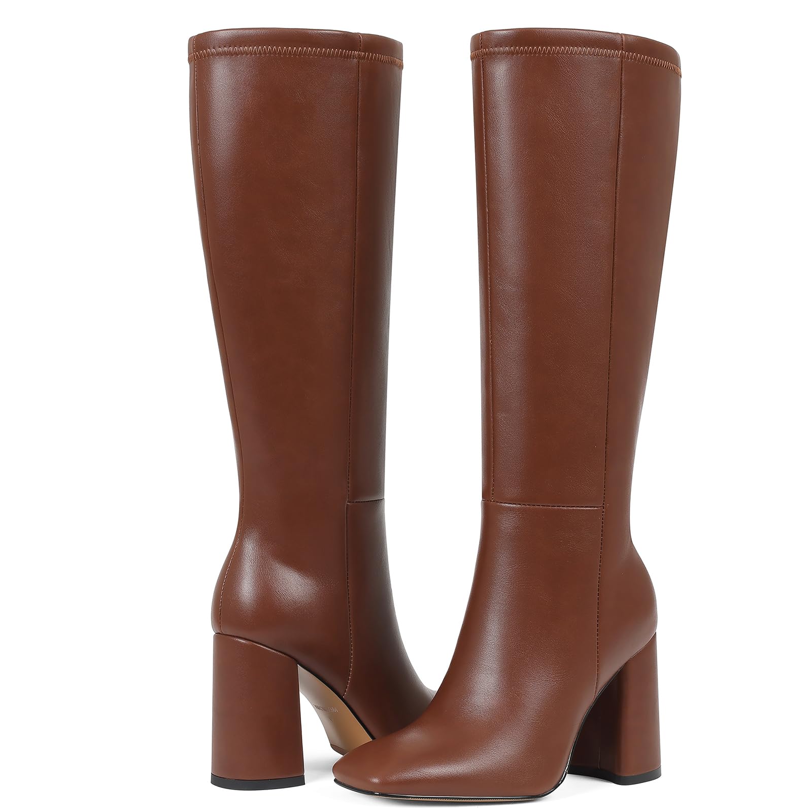 mikarka Womens Square Toe Knee High Boots Chunky High Heel Tall Boots for Women - Half Zipper Vegan