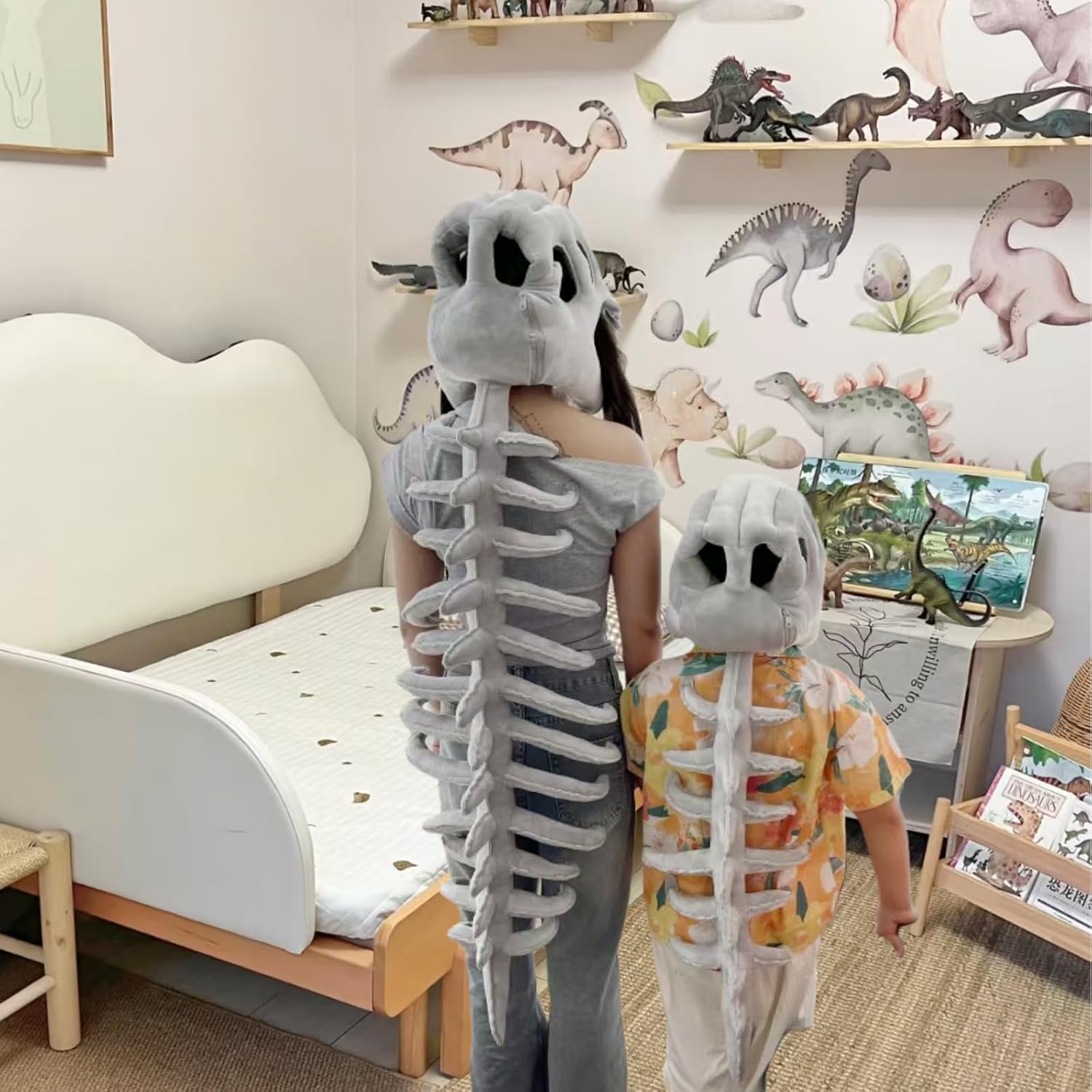 Wearable Dinosaur Skeleton Plush,Realistic 3D Skeleton Design Dinosaur Skull Outfit,Halloween Themed Costume - Image 3