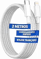 Cabo USB C para Lightning Compatível com iOS 14 13 12 11 X XR XS 8 7, 2 Metros Turbo Carregamento Rápido Reforçado Nylon Trançado Branco