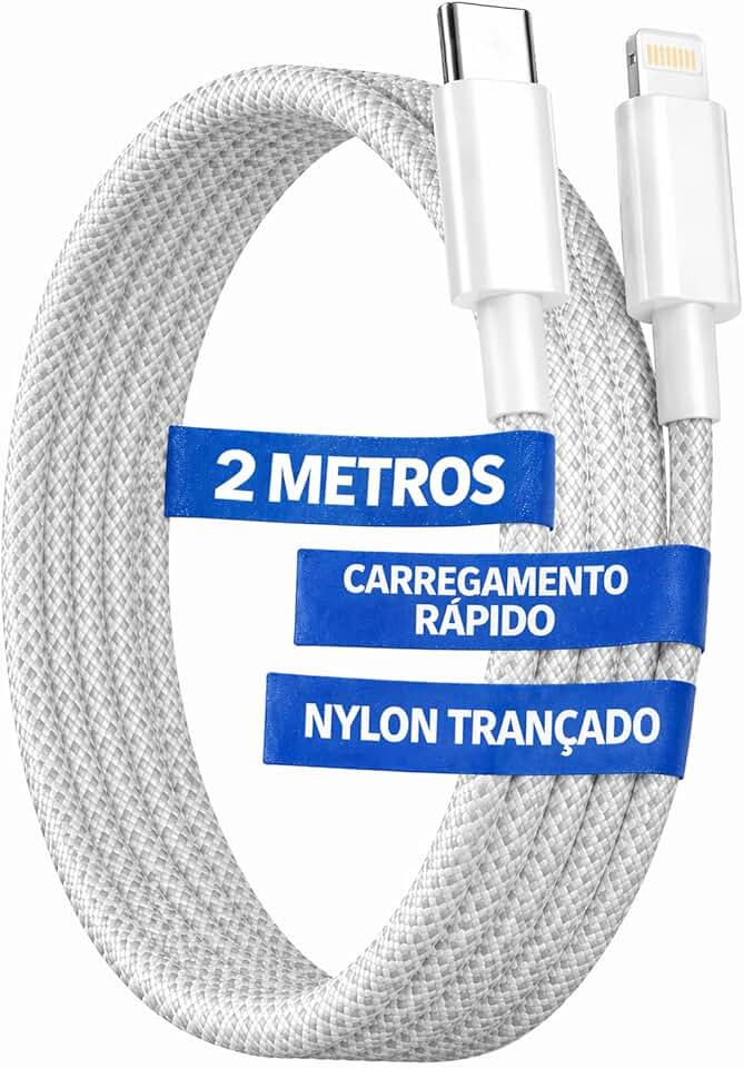 Cabo USB C para Lightning Compatível com iPhone 14 13 12 11 X XR XS 8 7, 2 Metros Turbo Carregamento Rápido Reforçado Nylon Trançado Branco