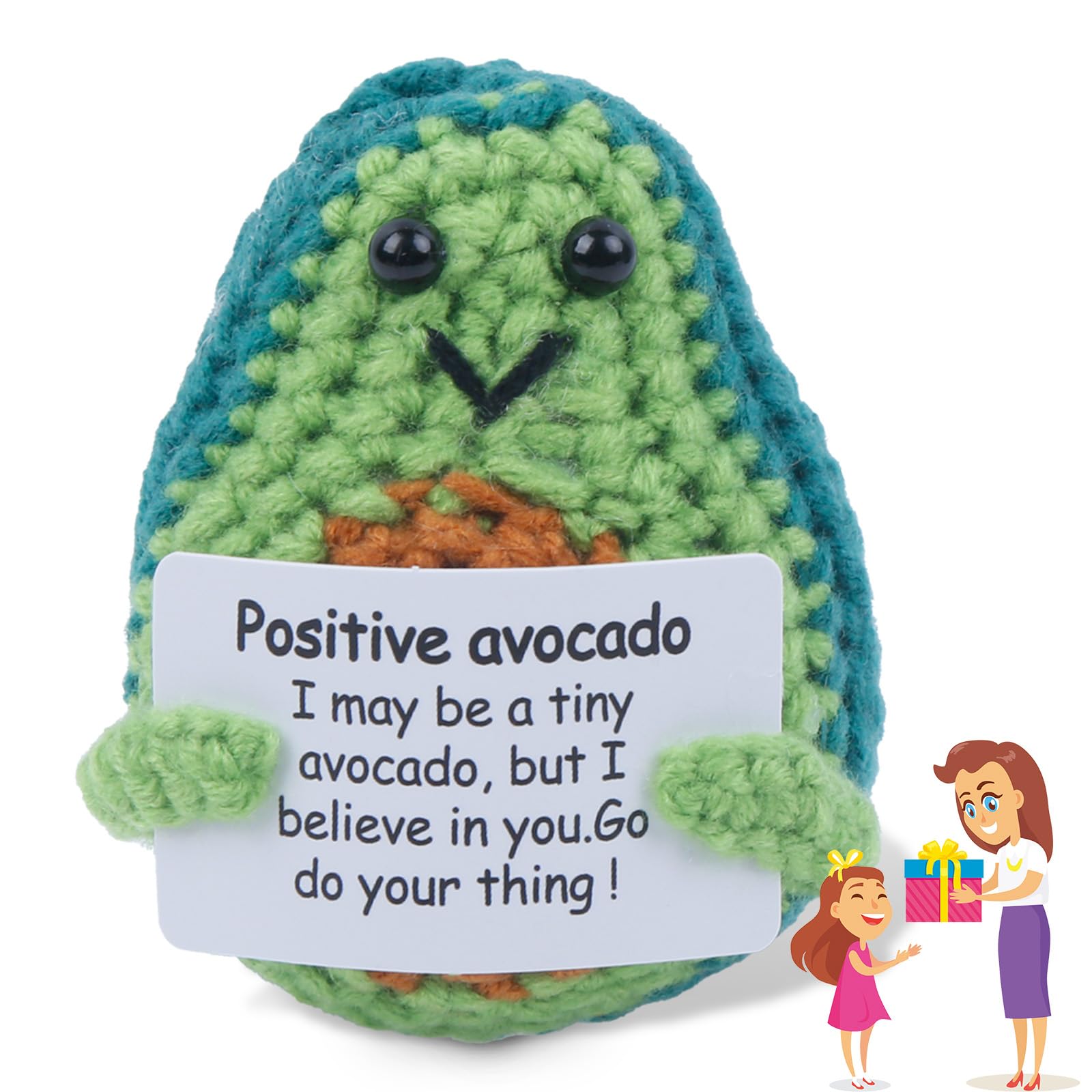 Positive Avocado Emotional Support Avocado Crochet, Positive Mini Knitted Doll with Creative Card Handmade Motivational Good Luck Funny Gifts Friends Party Decoration Presents for Kids Boys Girls — image 1
