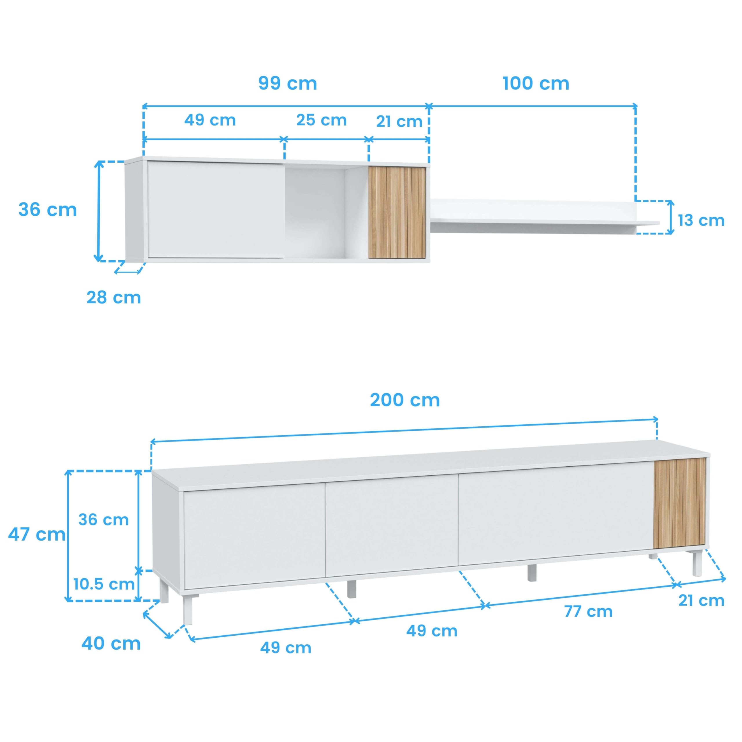 Habitdesign Muebles De Salón Ethna Blanco Artik Y Natur Estilo Moderno para Comedor 200x40Cm
