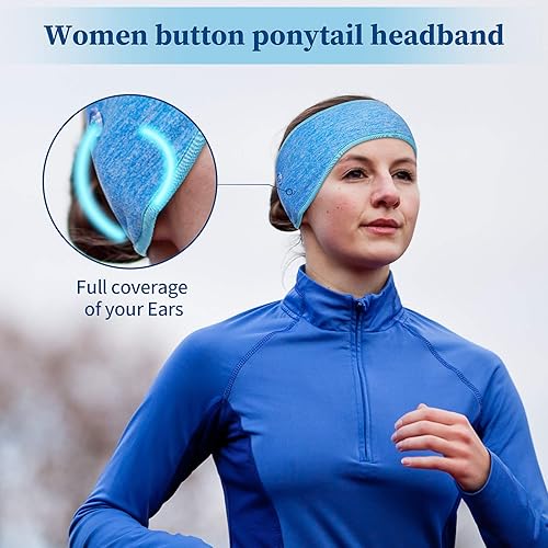 Miniatura 3 de 6 diademas para mujer con cola de caballo, calentador de orejas, diadema de invierno para correr, absorbe la humedad, banda para las orejas, banda