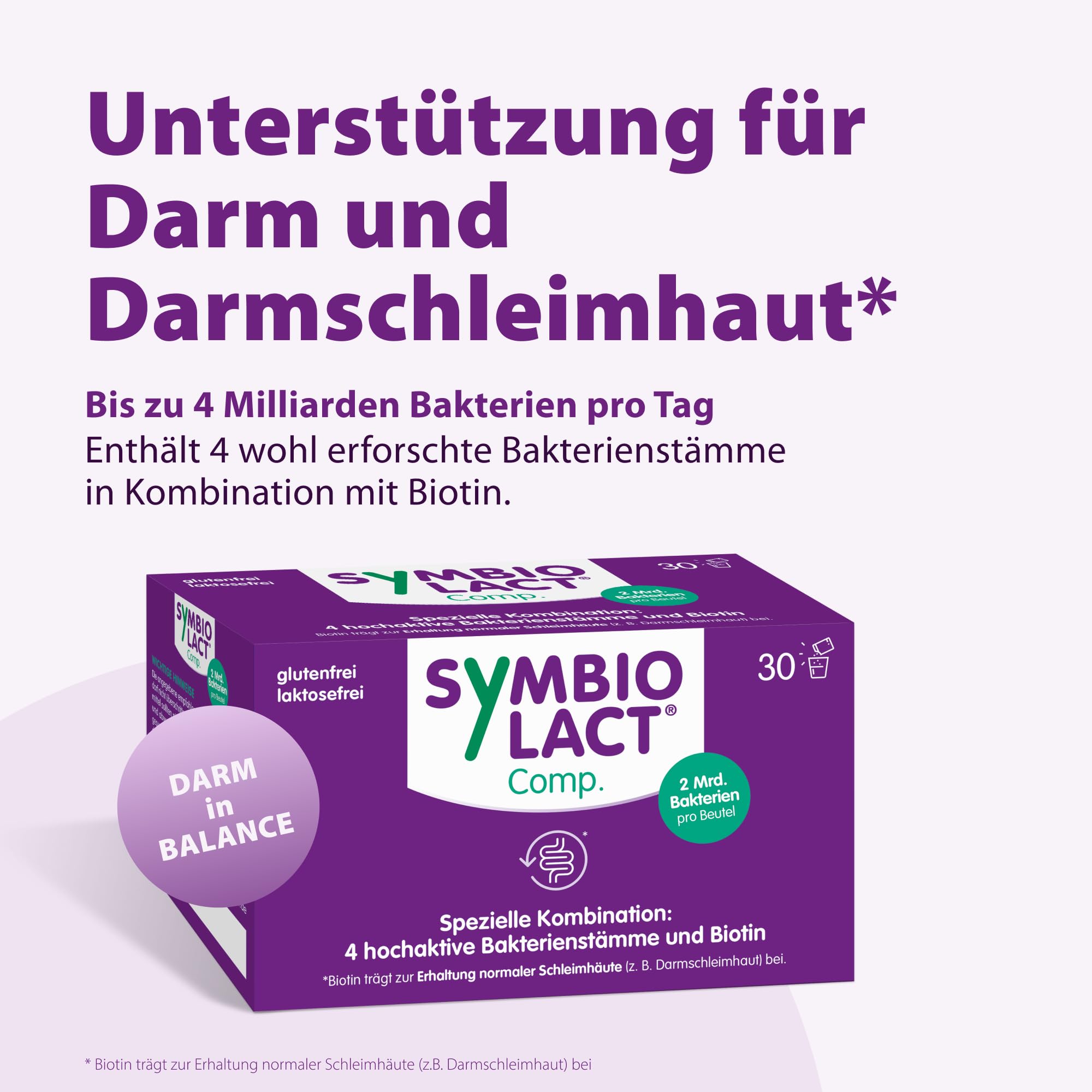 SymbioLact Comp. - Pulver zur Unterstützung von Darm und Darmschleimhaut* - mit Milchsäurebakterien und Biotin - geeignet für gluten- und laktosefreie Ernährung - 30 Beutel