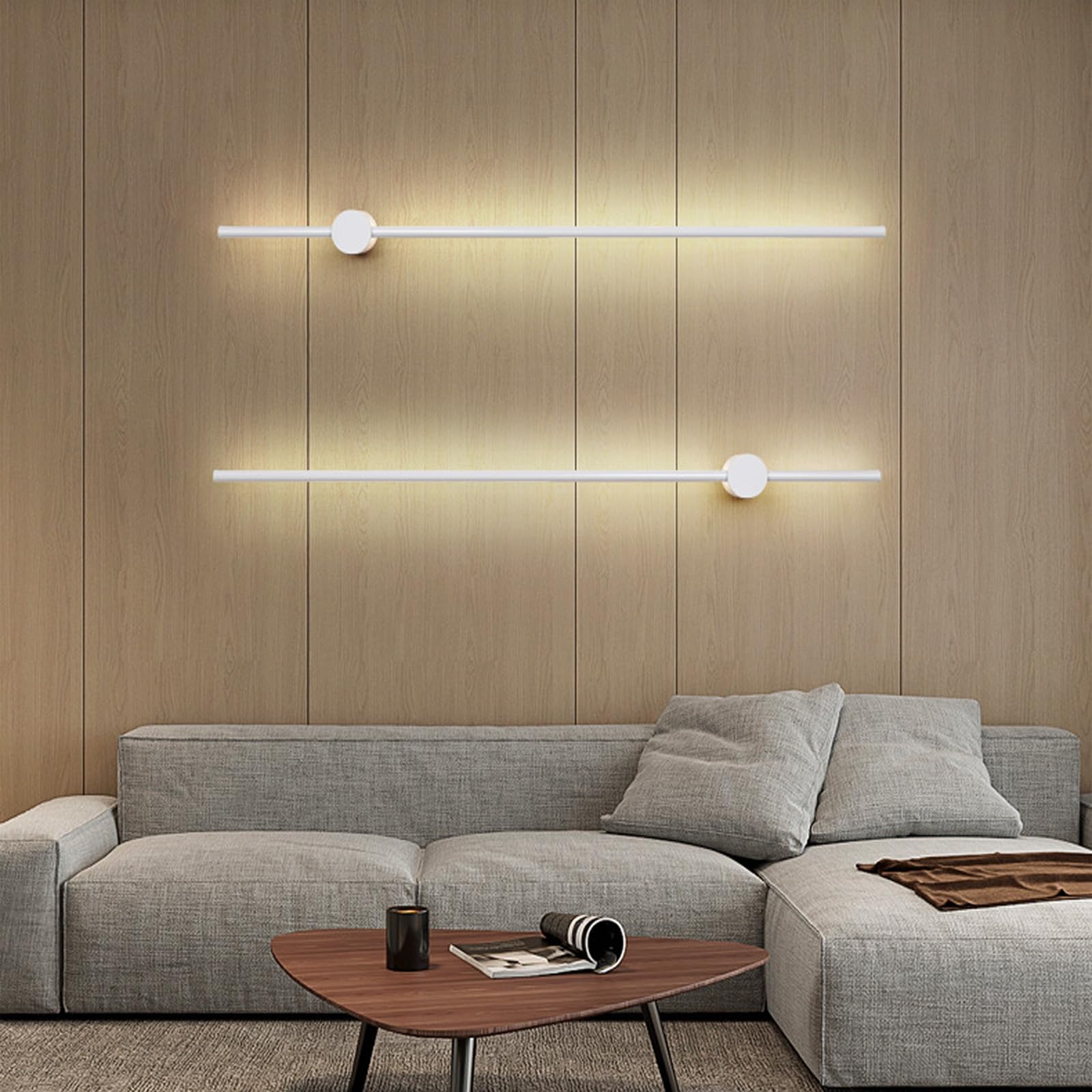 Lampa ścienna LED do wnętrz z pilotem zdalnego sterowania, możliwość ściemniania, 2700-6500 K, z wbudowanym kablem, obrotowa, długa, do sypialni, korytarza, salonu (biała, 80 cm)