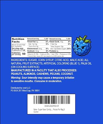 Super Sour Candy, Blue Raspberry Sour Candy Barrels, 5 Ounce