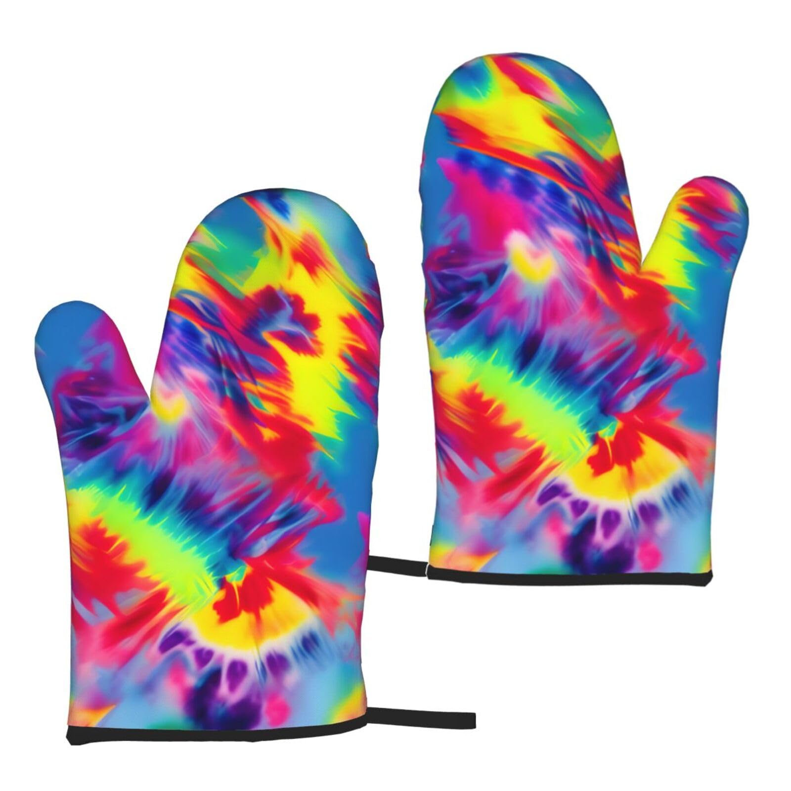 Nimongt Women's Black Tie Dye Pattern Print Adults Universal Fit Heat Resistant Oven Gloves Reusable Cooking Outdoor Grilling