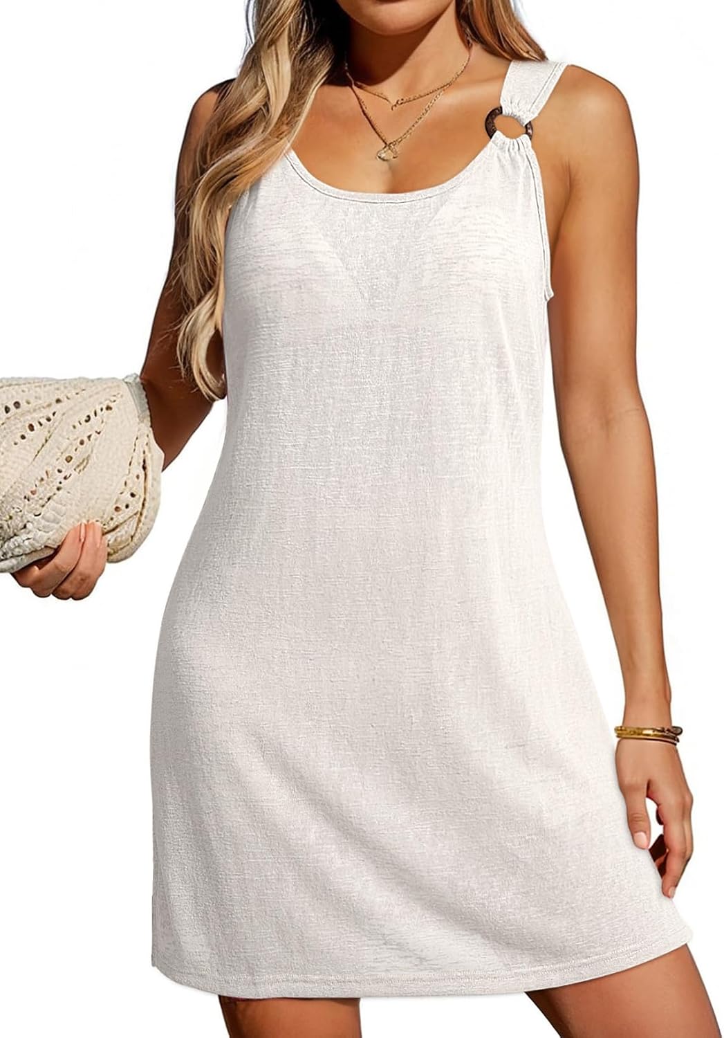 Dokotoo Swimsuit Coverup for Women Scoop Neck Sleeveless Sheer Beach Dresses Side Slit Vacation Bathing Suit Cover Up