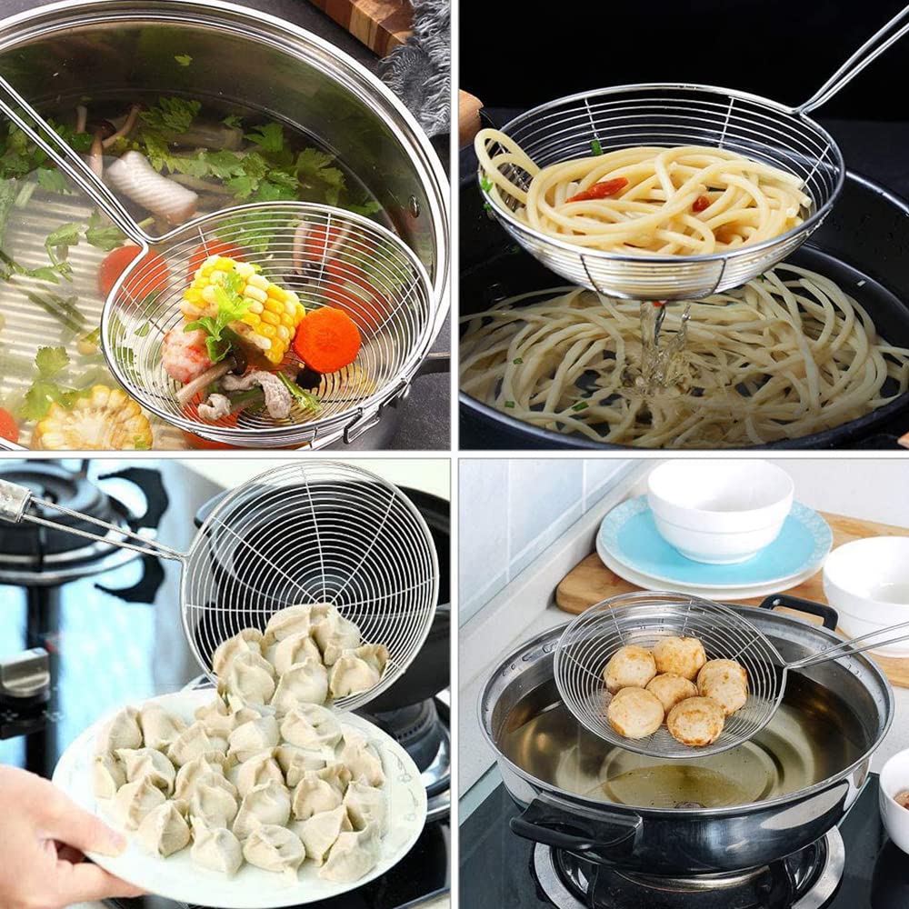 Espumaderas de Cocina, 2 Piezas Espumadera Acero Inoxidable, Colador de Alimentos para Cocina, Acero Inoxidable Fina Espumadera con Colador para Freír Pastas Espaguetis y Fideos, Evitar Salpicaduras
