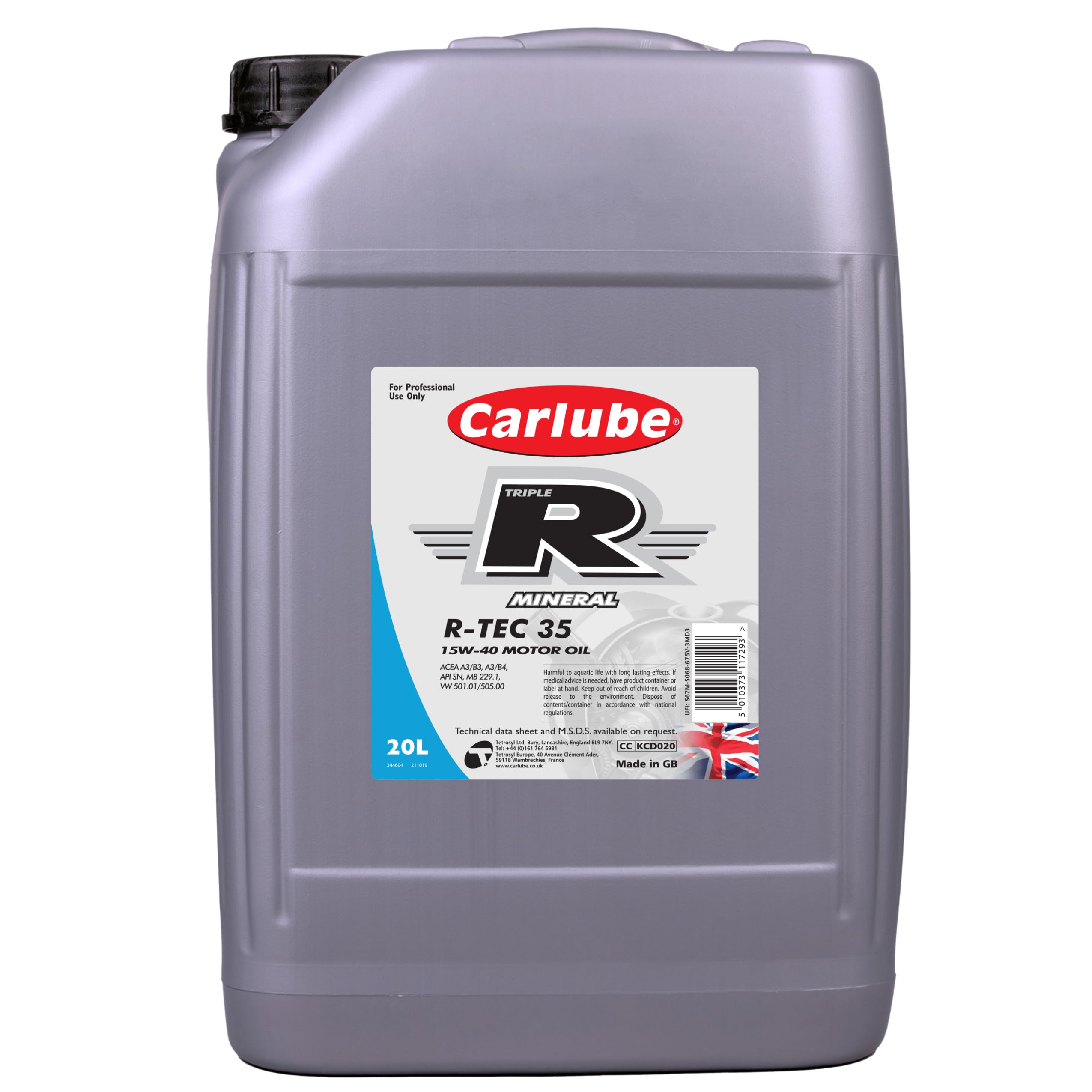 Carlube Triple R 15W-40 Mineral Engine Oil R-Tec 35 20L