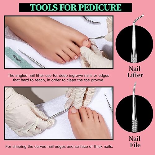 Miniatura 5 de FANDAMEI Kit de manicura, limas de uñas 100180, pinzas de cutícula, bloque de pulidor de uñas, empujador de cutículas, pelador de cutículas,