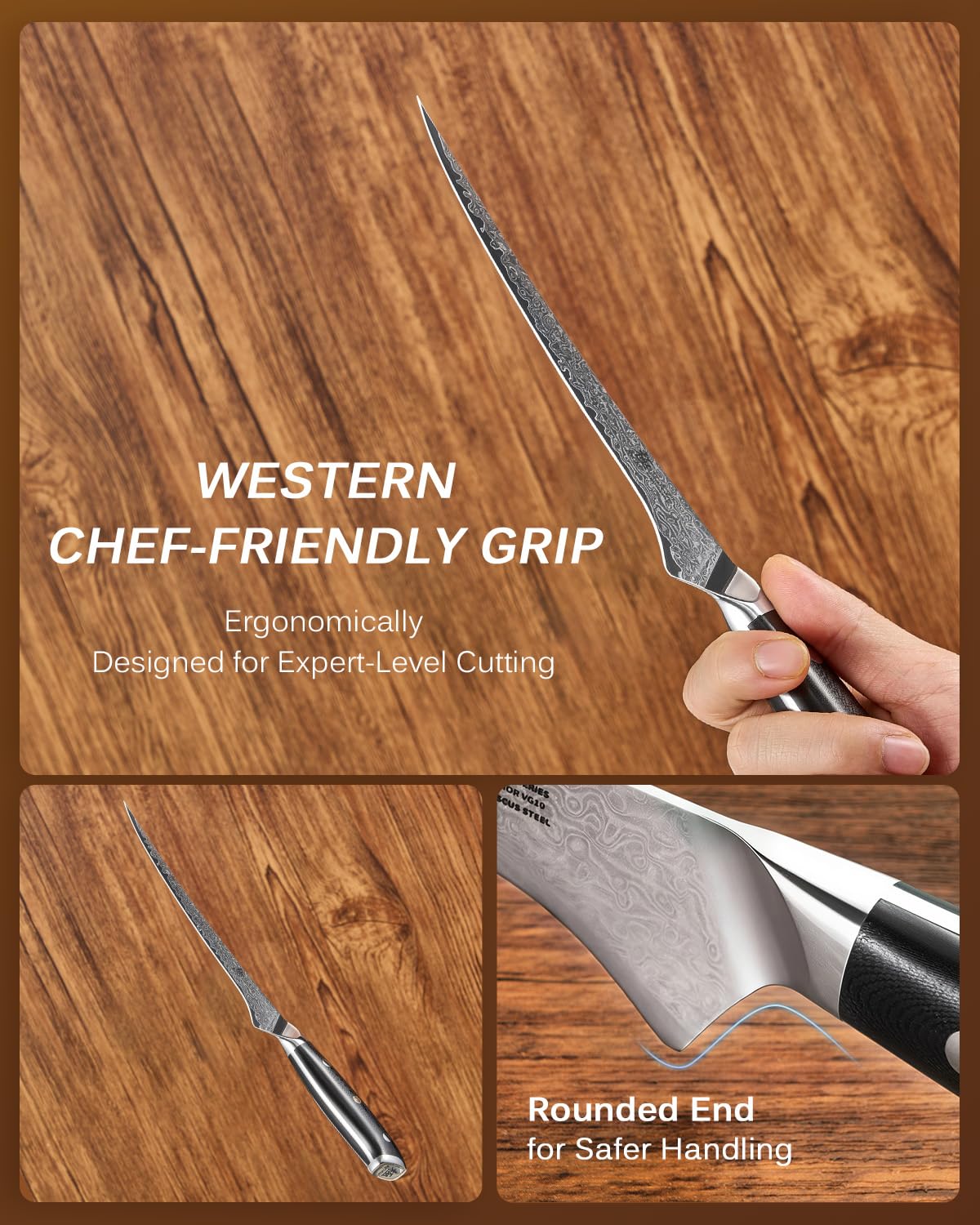 KYOKU 7" Japanese Damascus Fillet Knife for Fish, Filet Boning Knife for Fishing Skinning for Professional & Home Chefs,Ultra Sharp VG10 Full Tang Butcher Knife for Filleting Deboning Meat Cutting — Amazon image 4