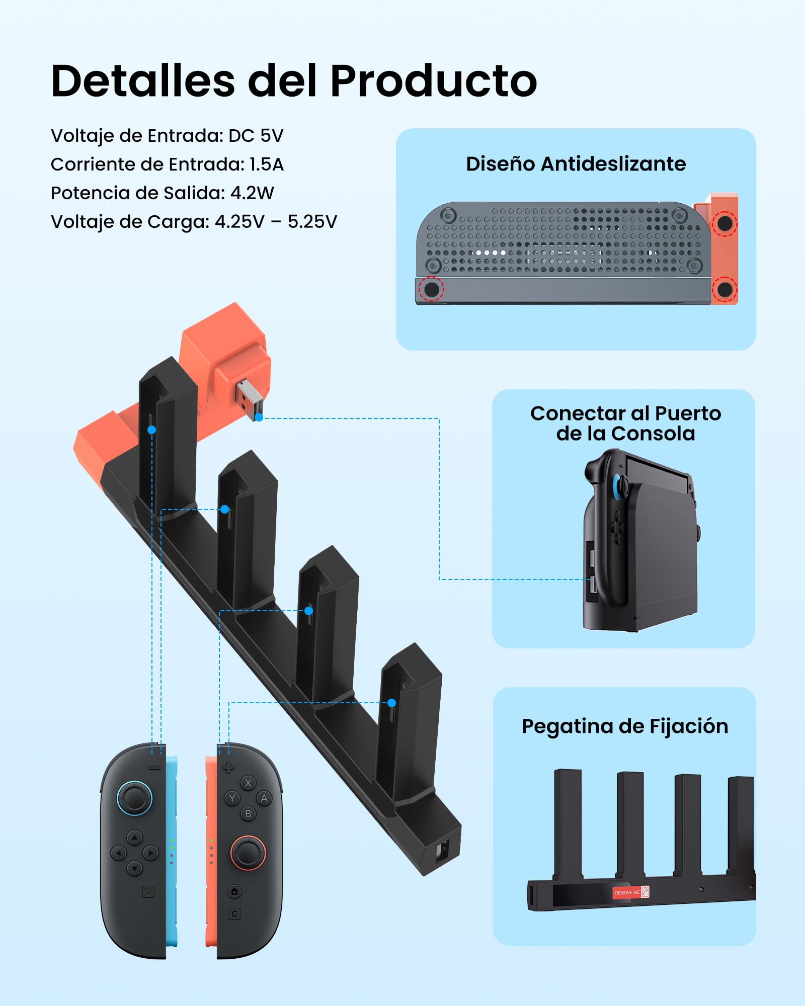 TRANSNOVO Quad Joycon - Base de carga inalámbrica para Switch 2, controlador de 4 puertos, estación de carga rápida Joycon con diseño magnético, indicadores LED, accesorio indispensable para jugadores