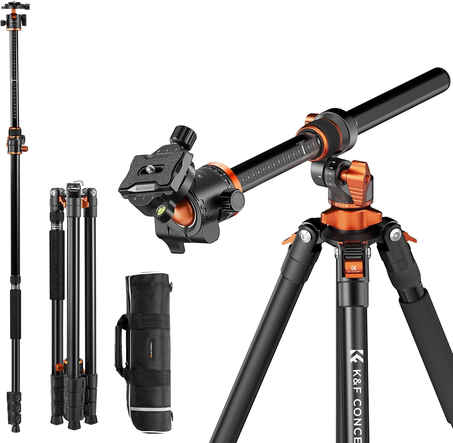 90"/230cm Horizontal Tripod for Camera, 360° Rotatable and 120° Tilt Horizontal Arm Overhead Material Tripod with Ball Head, Detachable Monopod, Arca Type QR Plate, 10KG Load Capacity
