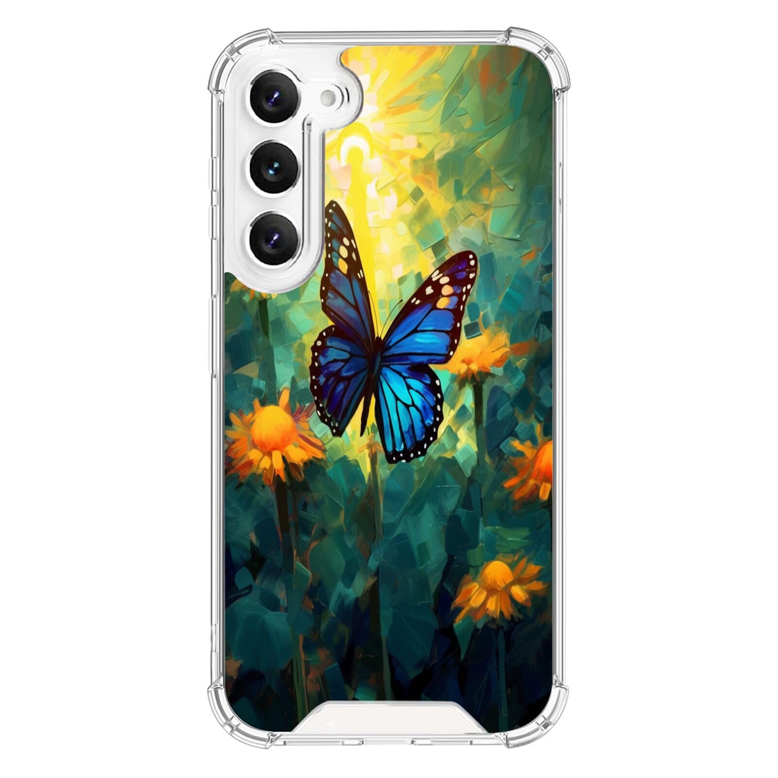 DAFEI Transparent Phone Case for Samsung Galaxy S23 with Butterfly-Art cc102 Pattern Clear Four-Corner Airbag Reinforced Anti-Scratch and Shock-Proof Protective Phone Cover