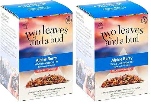 Two Leaves and a Bud Alpine Berry - Bolsas de té de hierbas, naturalmente sin cafeína, té de hierbas de hoja entera con hibisco en sobres