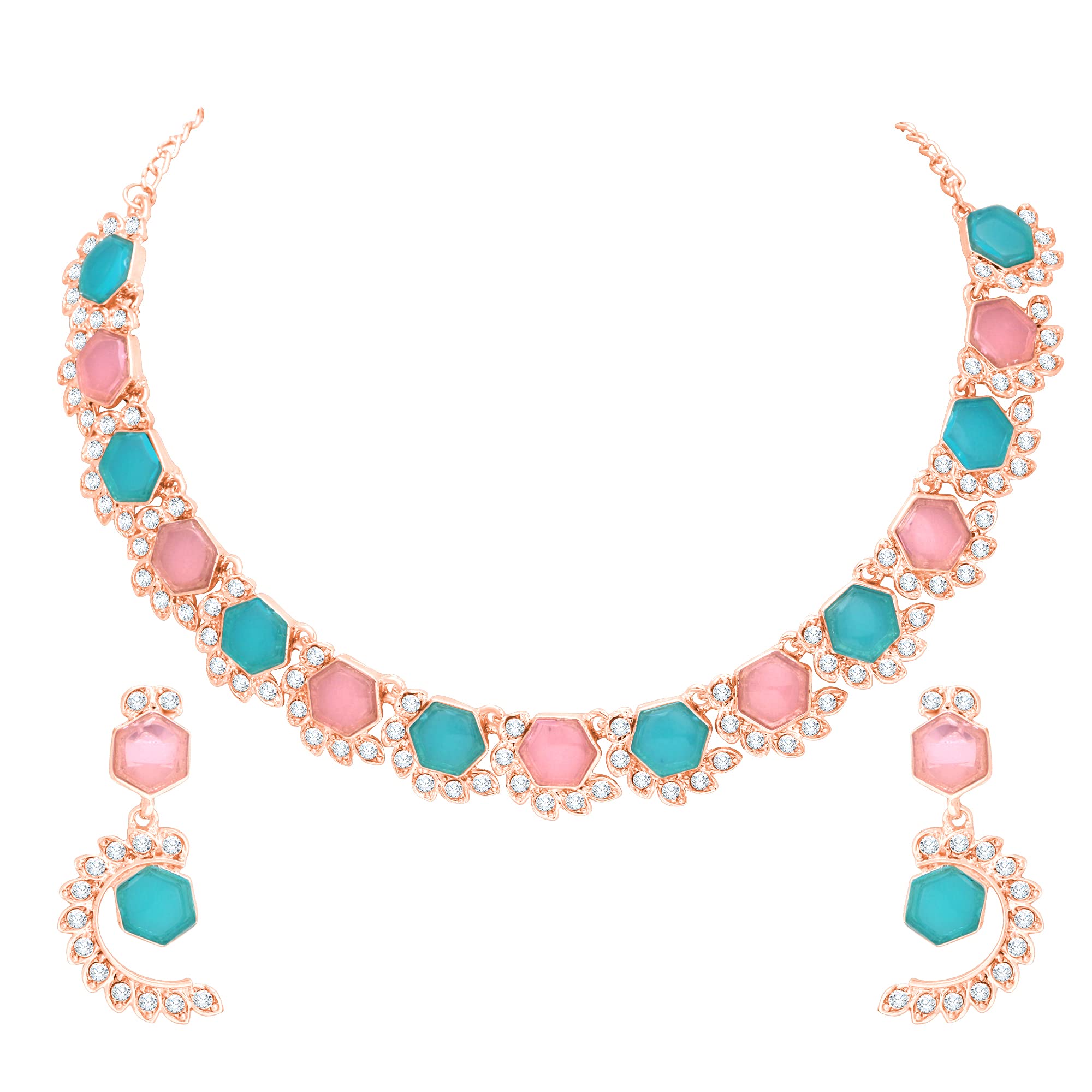 Atasi International Gold Plated Pink & Blue Crystal AD Diamond Womens Necklace Set | Jewellery Set With Earrings | MPB5765 (B0C5N1M3Y5) Amazon Price History, Amazon Price Tracker