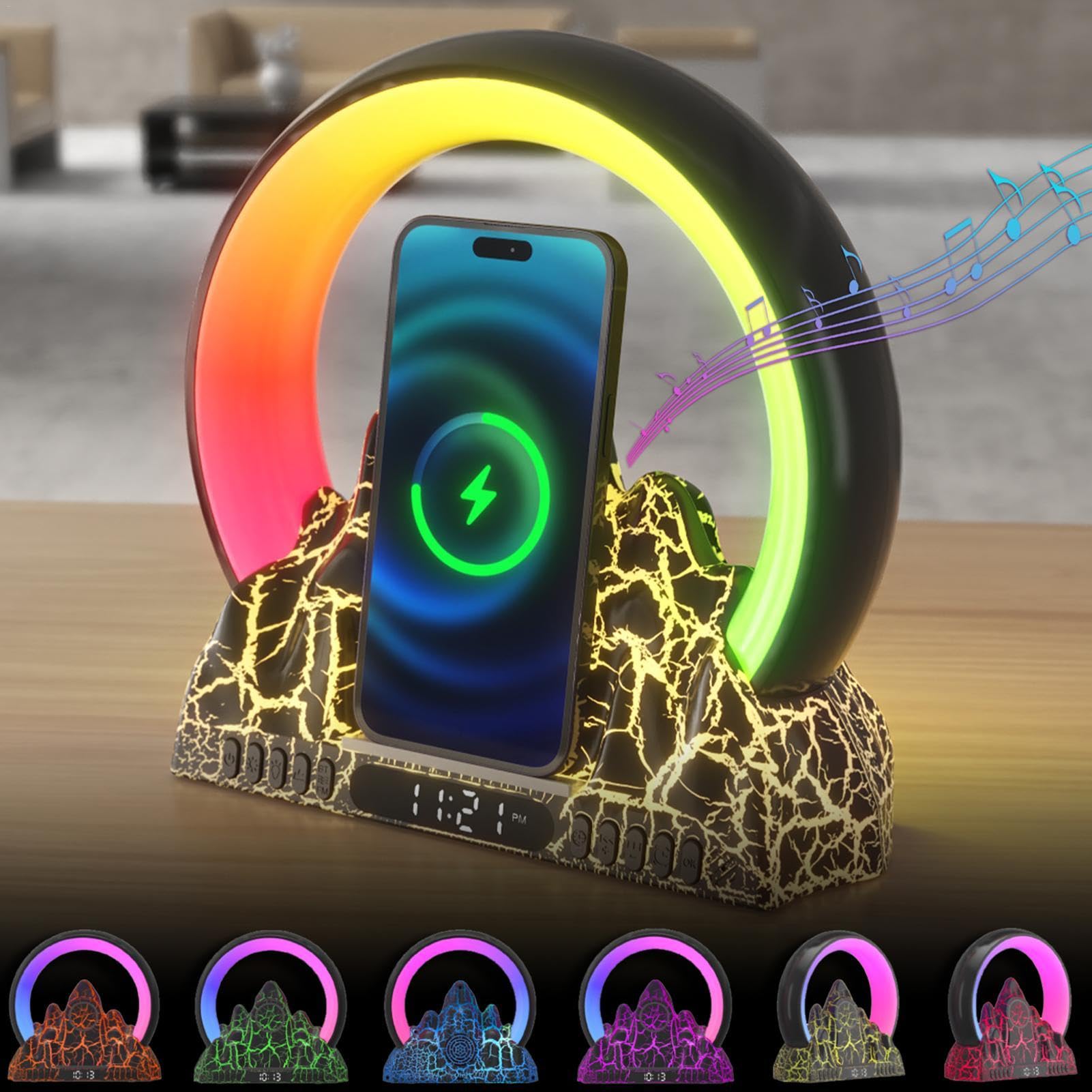 Lampada da tavolo con caricatore senza fili, lampada atmosferica con | ricarica wireless | 15 W lampada di ricarica wireless per comodino - illuminazione ambientale, luce notturna, sveglia portati