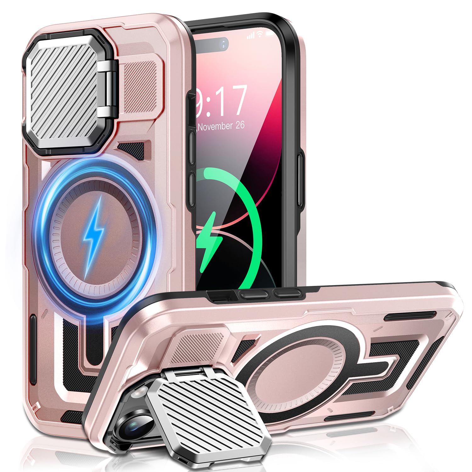 WASTROYAL Camera Stand Case for iPhone 14 Pro, [Compatible with Mag Safe] [Lens Cover] 2024 Version Military Grade Protective Soft Case for iPhone 14