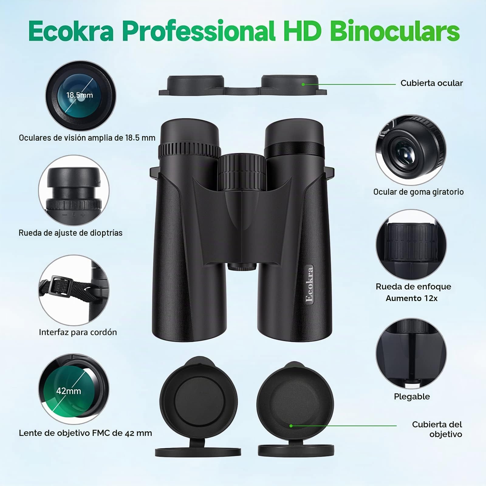 Prismáticos HD de 12x42 pulgadas para adultos y niños, prismáticos súper brillantes de alta potencia con gran vista, visión nocturna clara con poca luz, observación de aves, observación de estrellas