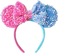 Vista 9 de KARETT Diadema con Orejas de Ratón de Lentejuelas con Lazo de Brillantina, Decoración de Fiesta de Princesa para Niñas y Mujeres