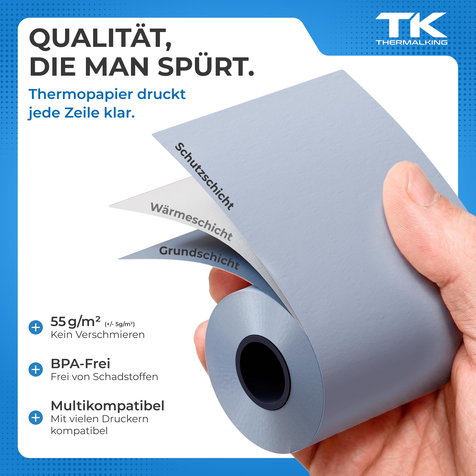 THERMALKING - ÖKO - Thermorollen 80mm x 80m x 12mm [für Bondrucker wie Epson, IBM & co.] - Bonrollen 80x80x12 Thermo - Thermopapier - Geeignet für Drucksysteme mit Papierbedarf bis 80m (40 Stk)