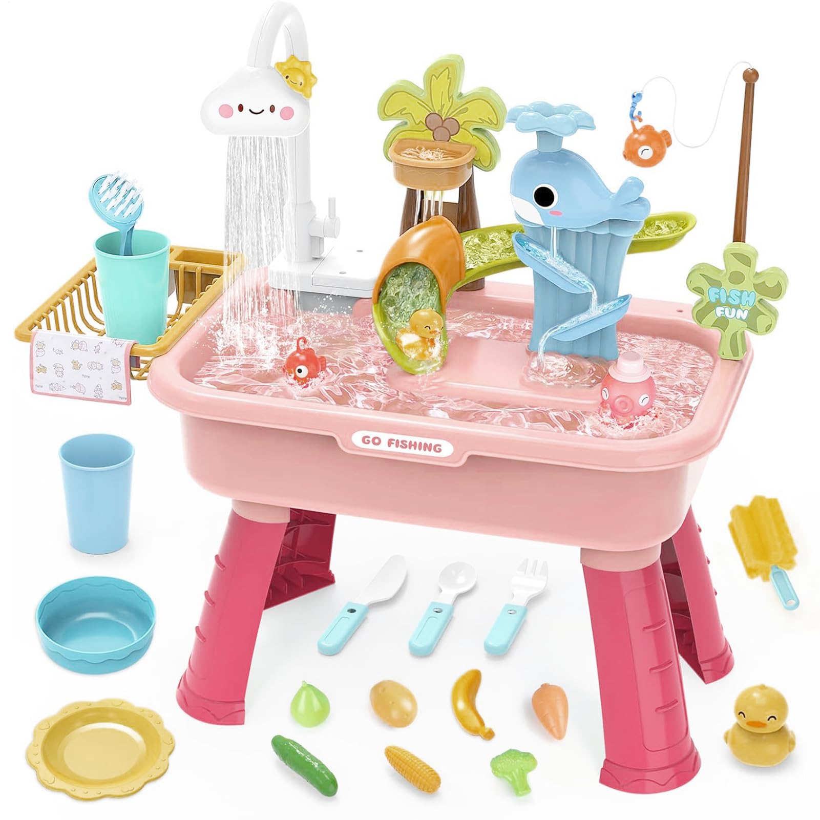 Mesa de Agua para Mesa de Agua - Juego de imitación Educativo, Lavabo multifunción con Grifo eléctrico para jardín, pícnic, casa de Juego, Piscina, Playa, cumpleaños | Juego Educativo de Imitación Grifo Eléctrico 4 en 1 para Jardín Escolar Camping Casa de
