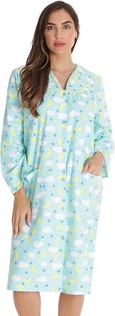 Dreamcrest Womens Snap-Front House Coat Flannel Duster Robe with Pockets