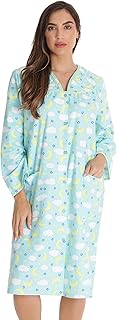 Women’s Snap-Front House Coat Flannel Duster Robe with Pockets