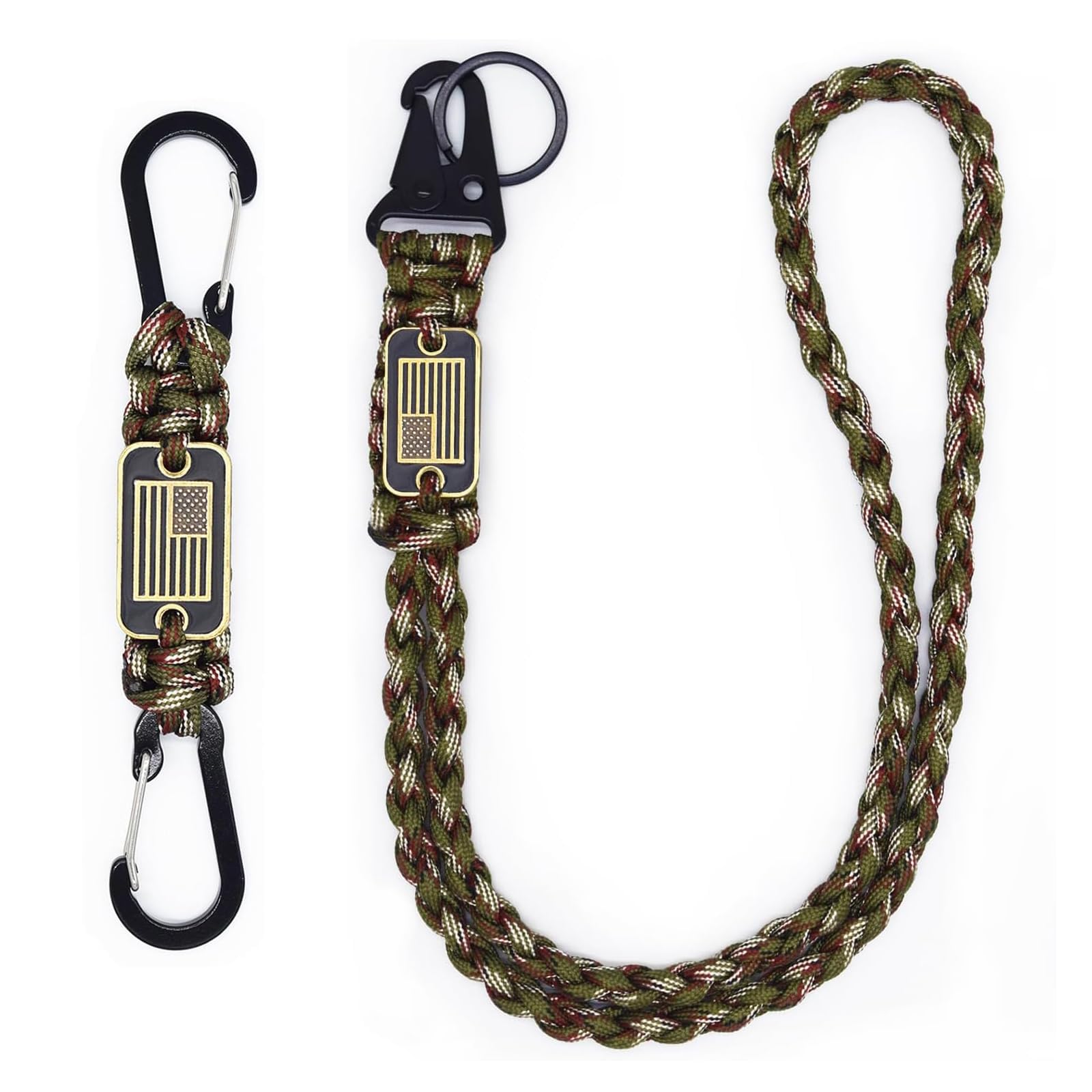 cibtdtl 2 Pcs Heavy Duty Paracord Lanyard Keychain, Braided Parachute Rope Necklace Keychains with Cool USA Flag, Strong Lanyard for Outdoor