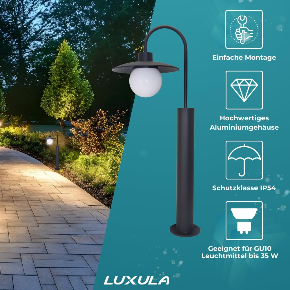 LUXULA 2 Stück Wegeleuchte E27 65cm, IP44, Stehleuchte