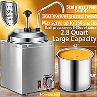 Vista 3 de Dispensador de queso Nacho con bomba de acero inoxidable, calentador de salsa de queso de 2.8 cuartos de galón, calentador eléctrico de 6
