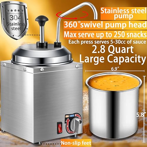 Miniatura 3 de Dispensador de queso Nacho con bomba de acero inoxidable, calentador de queso Nacho de 2.8 cuartos de galón