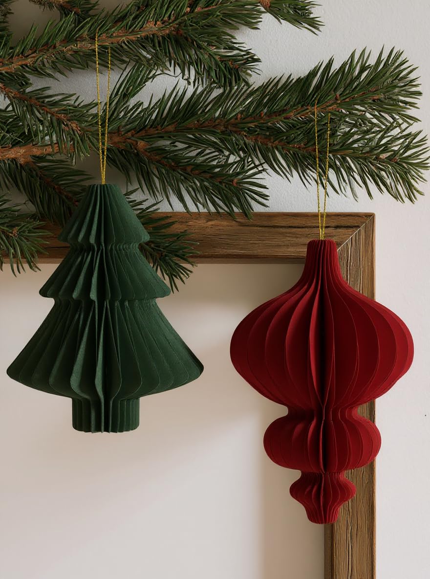 Lot de 21 décorations de fête de Noël en papier nid d'abeille, décorations à suspendre pour sapin de Noël, cloches, boules, lanternes, plafond, mur, décoration d'intérieur