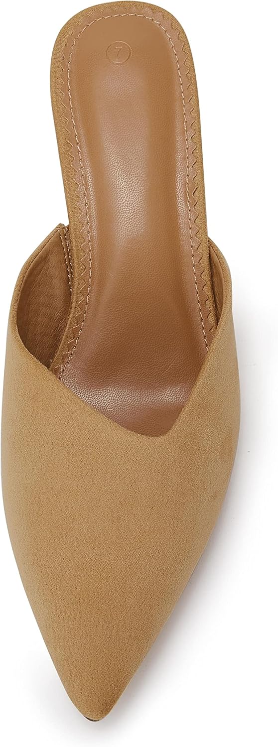 Coutgo Womens Pointed Toe V Cut Mules Chunky Block Heels Slip On Clogs Fashion Office Slides Shoes - Image 5