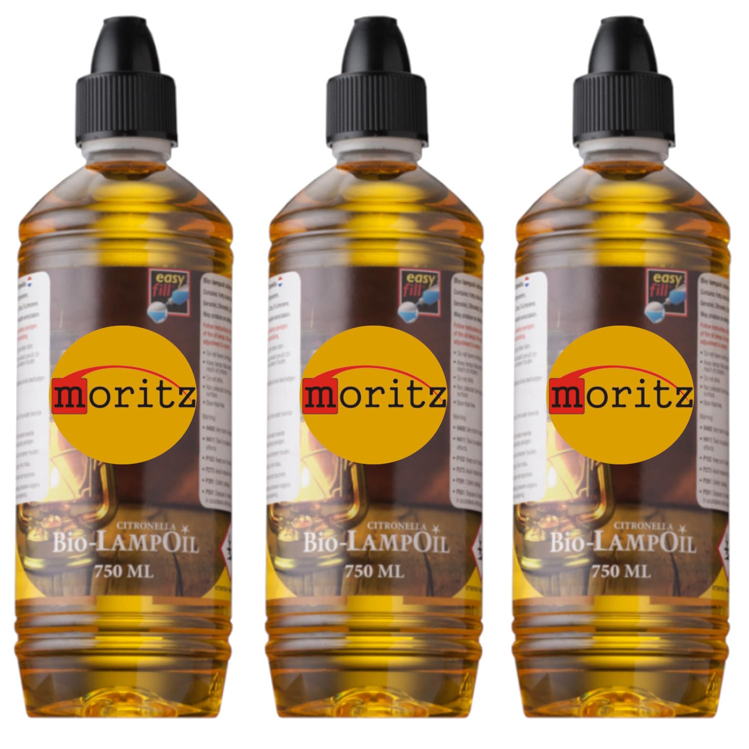 3 x 750 ml Moritz Bio Lampenöl Citronella für Fackeln Öllampen Sturmlaternen Wandfackeln
