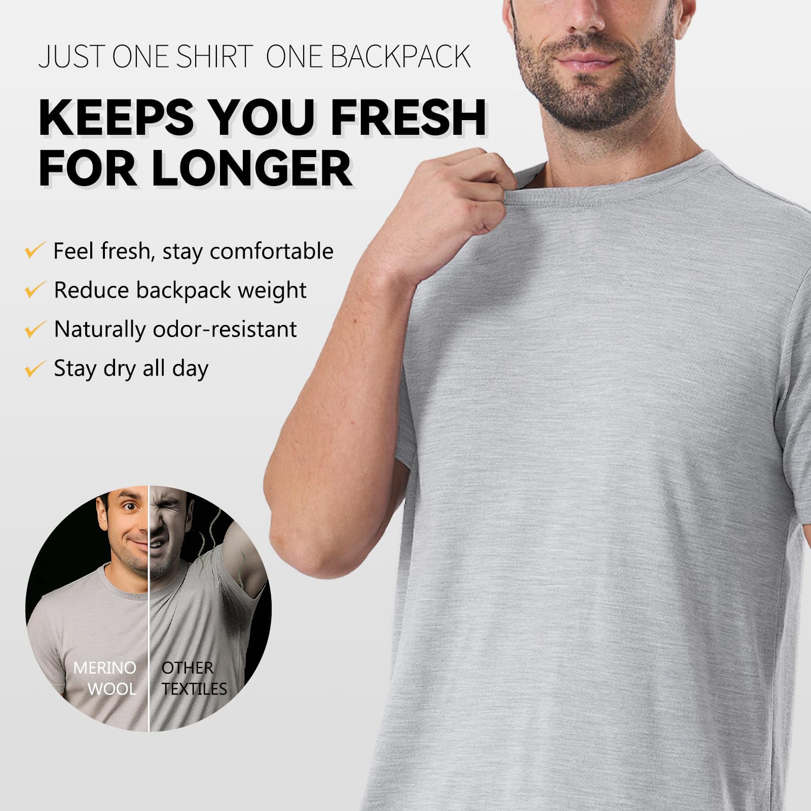 Merino Protect 100% lana merino, maglietta da uomo, resistente agli odori, leggera, traspirante, per viaggi ed escursioni, Mimetico, XX-Large