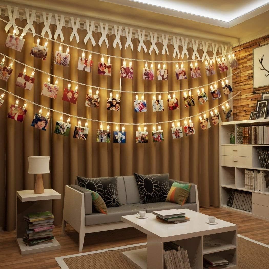 8 modos, 40 luces LED con clip de fotos con mando a distancia, luces de hadas para colgar fotos tarjetas, regalo ideal para decoración de dormitorio (USB alimentado 40 LED)