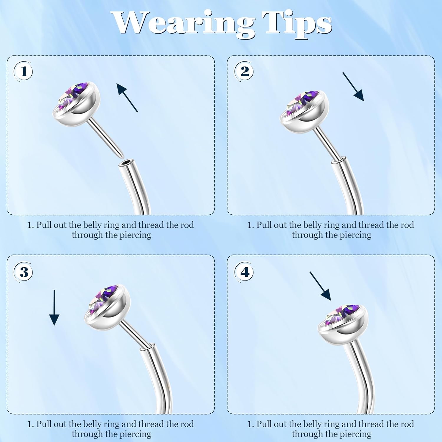 14G 3Pcs Surgical Steel Threadless Belly Button Ring for Women CZ Flatback Floating Belly Ring Petite Navel Ring Tiny Curved Barbell Push in Belly Piercing - Image 4