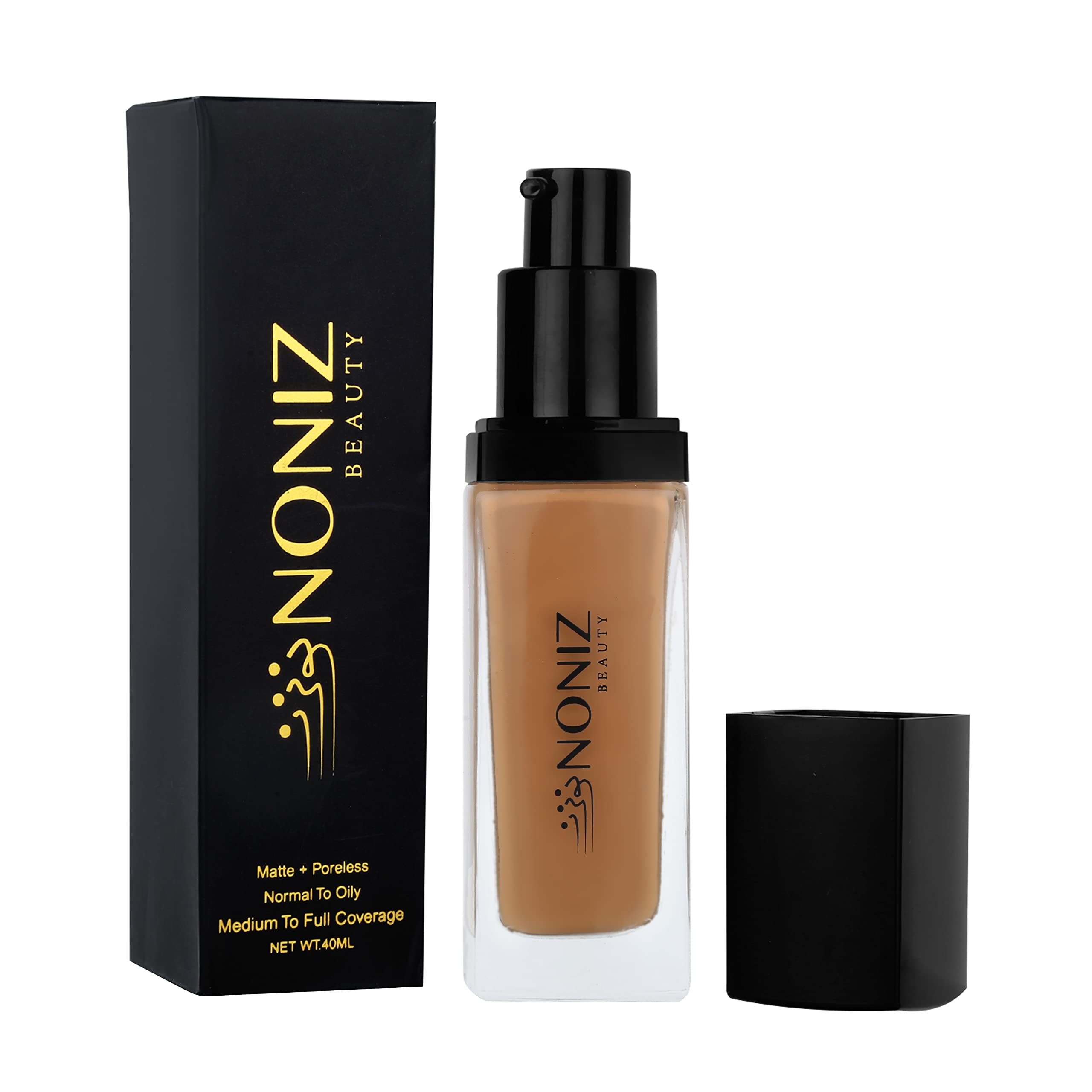 Noniz Beauty Flawless Face Makeup- Waterproof Liquid Foundation- Medium to Full Coverage-Matte Finishing Makeup Look- Oil Absorbing- Vegan Formula- Cruelty-Free Makeup, 40 ml (Honey 26)