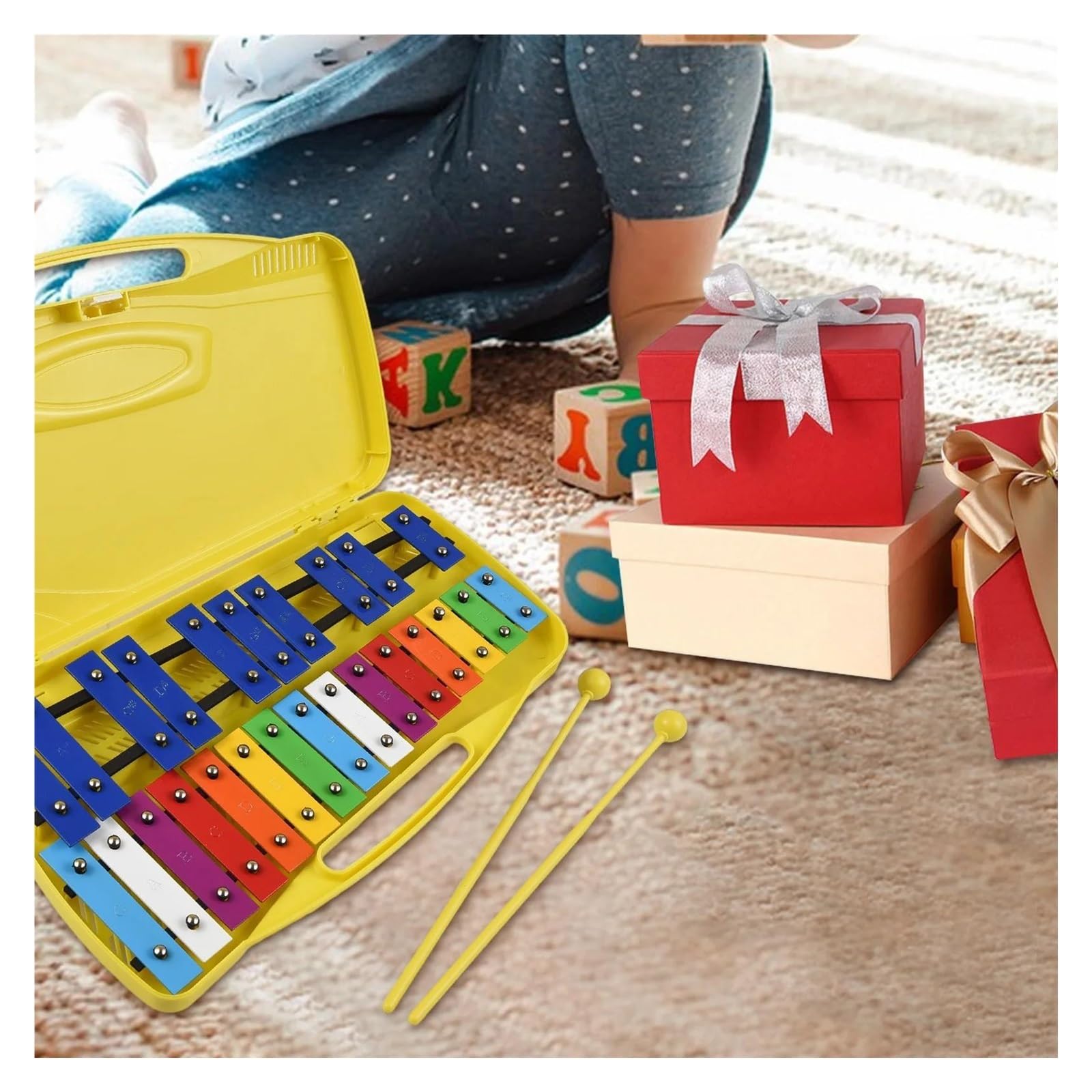 Xylophone Xylophone Glockenspiel 25 Notes Touches Métalliques Colorées Instrument De Musique À Percussion Et Rythme Avec 2 Maillets Portables