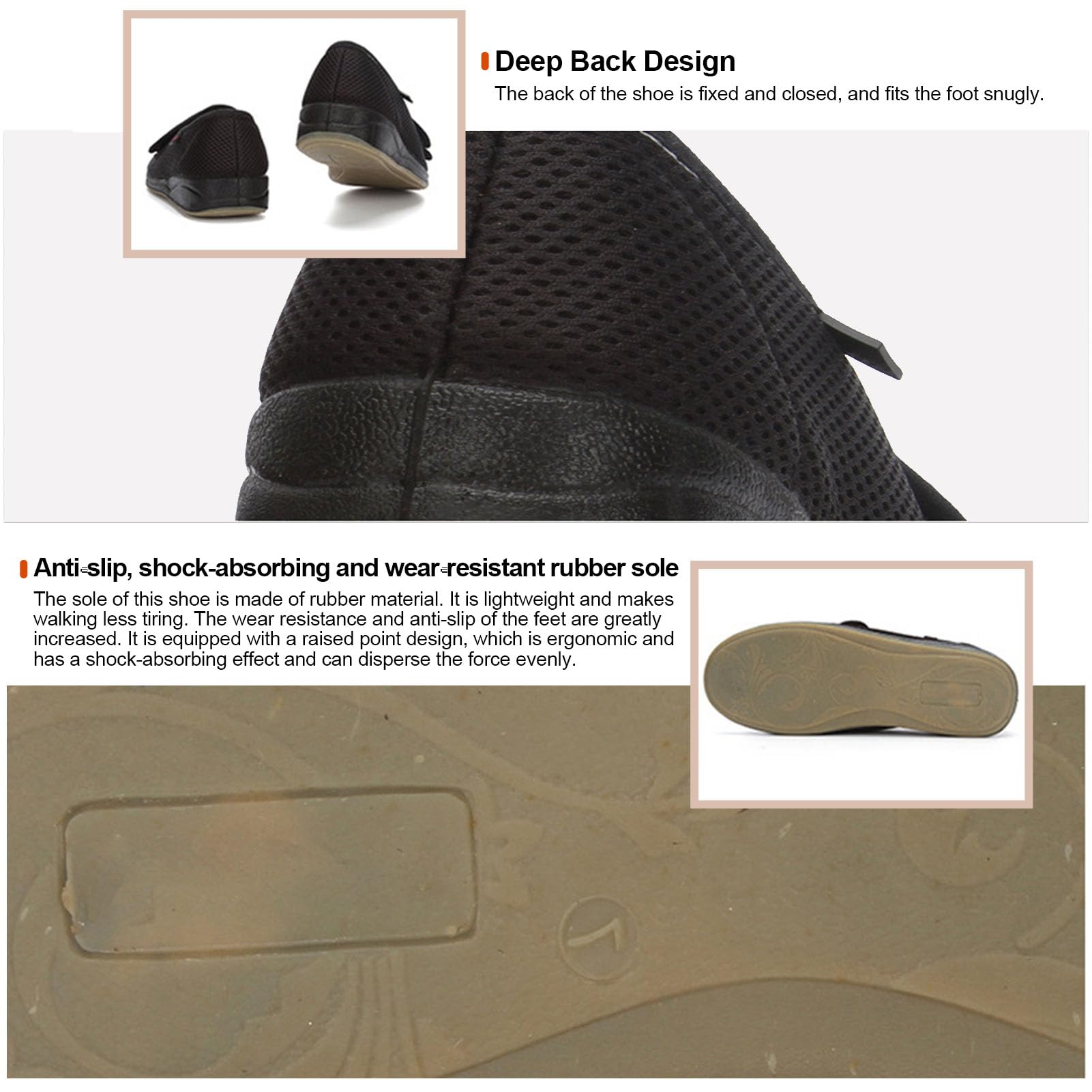 Zapatos Diabéticos para Mujeres Zapatillas Pies Diabéticos para Mujer Ajustable Zapatos Ortopédicos Anchos Especiales para Pies Hinchados Antideslizante Zapatillas Planas Black 38