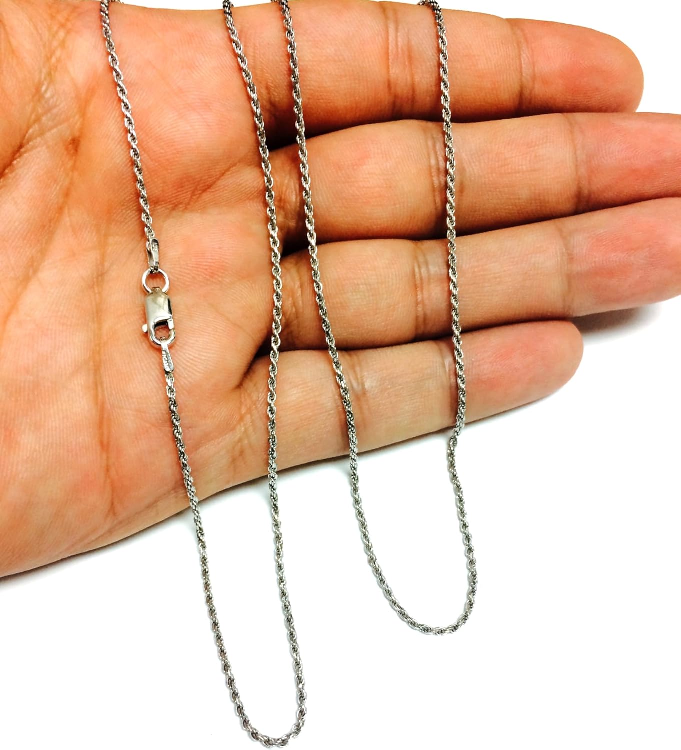 Jewelry Affairs Sterling Silver Rhodium Plated Diamond Cut Rope Chain Necklace, 1.4mm - Image 5