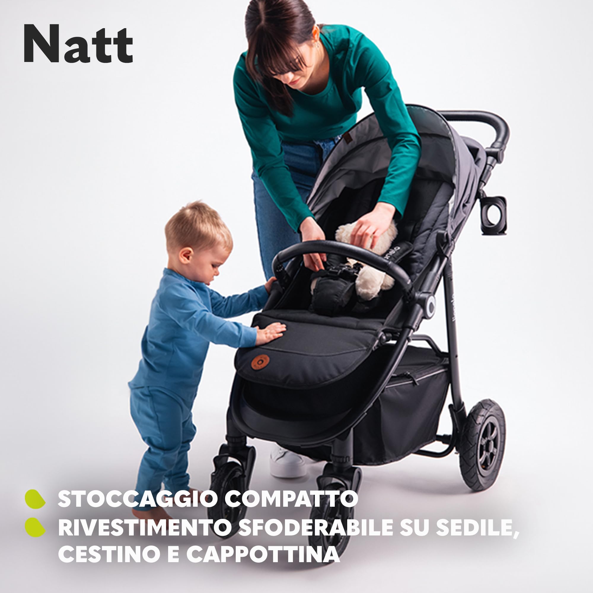 LIONELO Natt Passeggino Compatto Pieghevole per Bambini Da 0 fino a 22 kg | Dalla Nascita, Schienale Reclinabile, Poggiapiedi Regolabile, Cinture a 5 Punti, Grandi Ruote, Sospensioni, Cappottina XXL