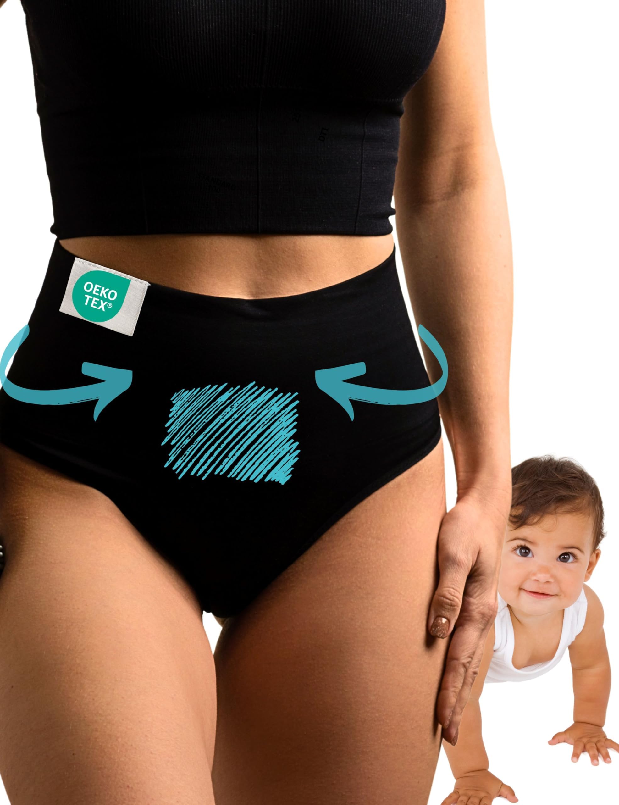 Mrs. Mum Damen Unterhose für Kaiserschnitt – High Waist, Figurformend & Bauchstützend – Öko-Tex, Waschbar, Wochenbett & Postpartum Slips – Hergestellt in der EU