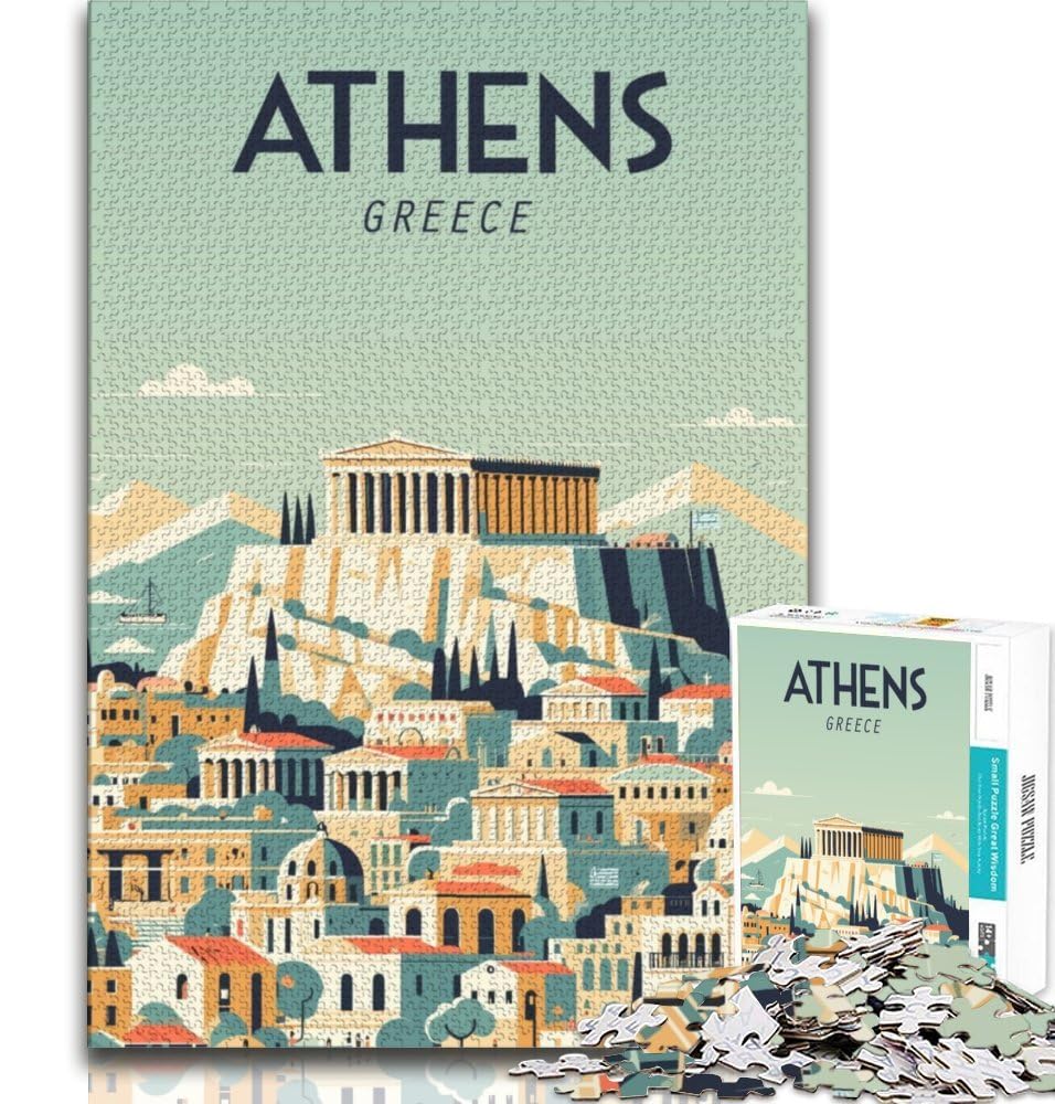 Athens Greece 1000 Pieces Jigsaw Puzzle For Adults Teens,Brain Intelligence Challenge Addictive Toys for Home Decoration 38x26cm