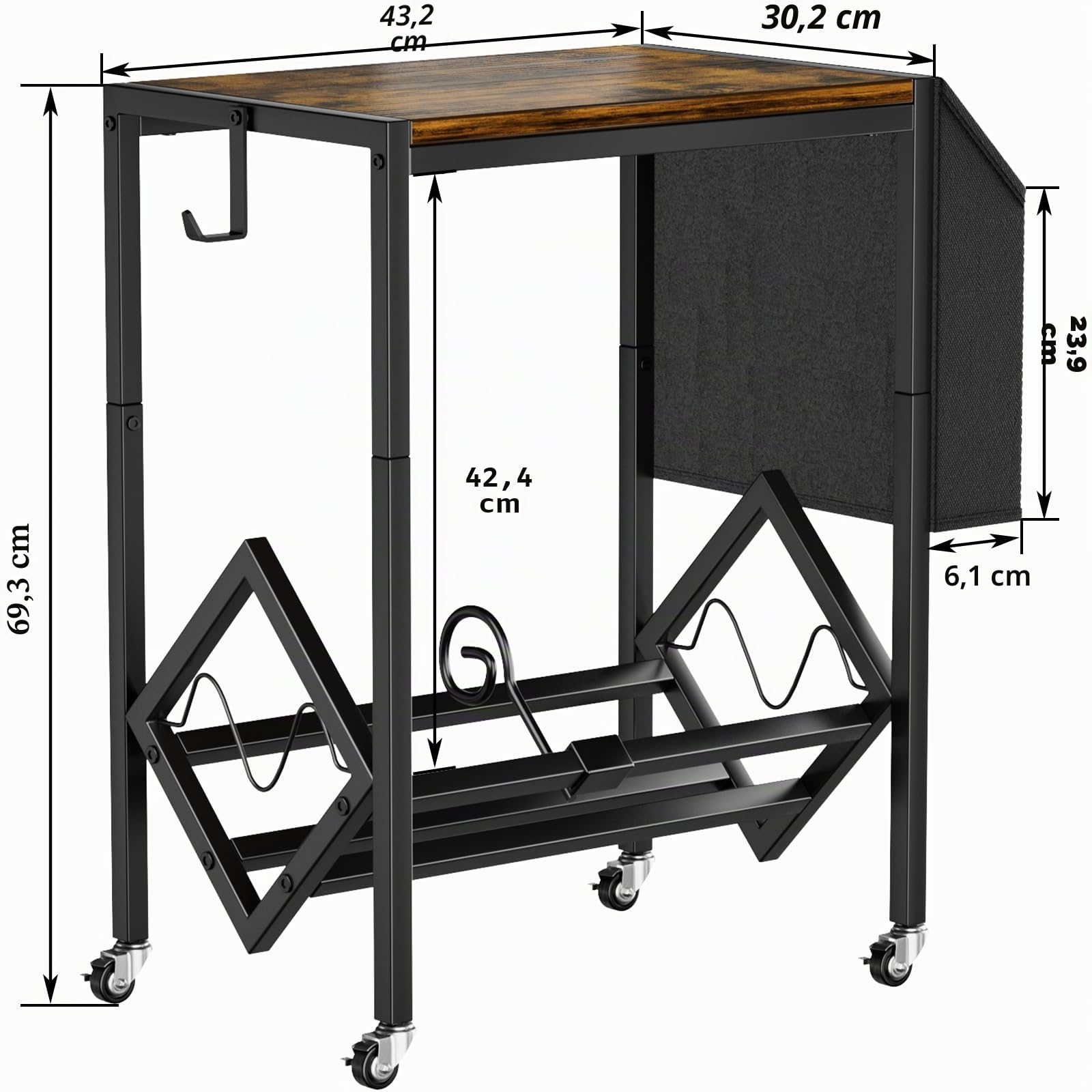 EKNITEY Soporte para tocadiscos de vinilo, mesa para tocadiscos con capacidad de almacenamiento para 80 álbumes, soporte giratorio con bolsillo organizador y ruedas
