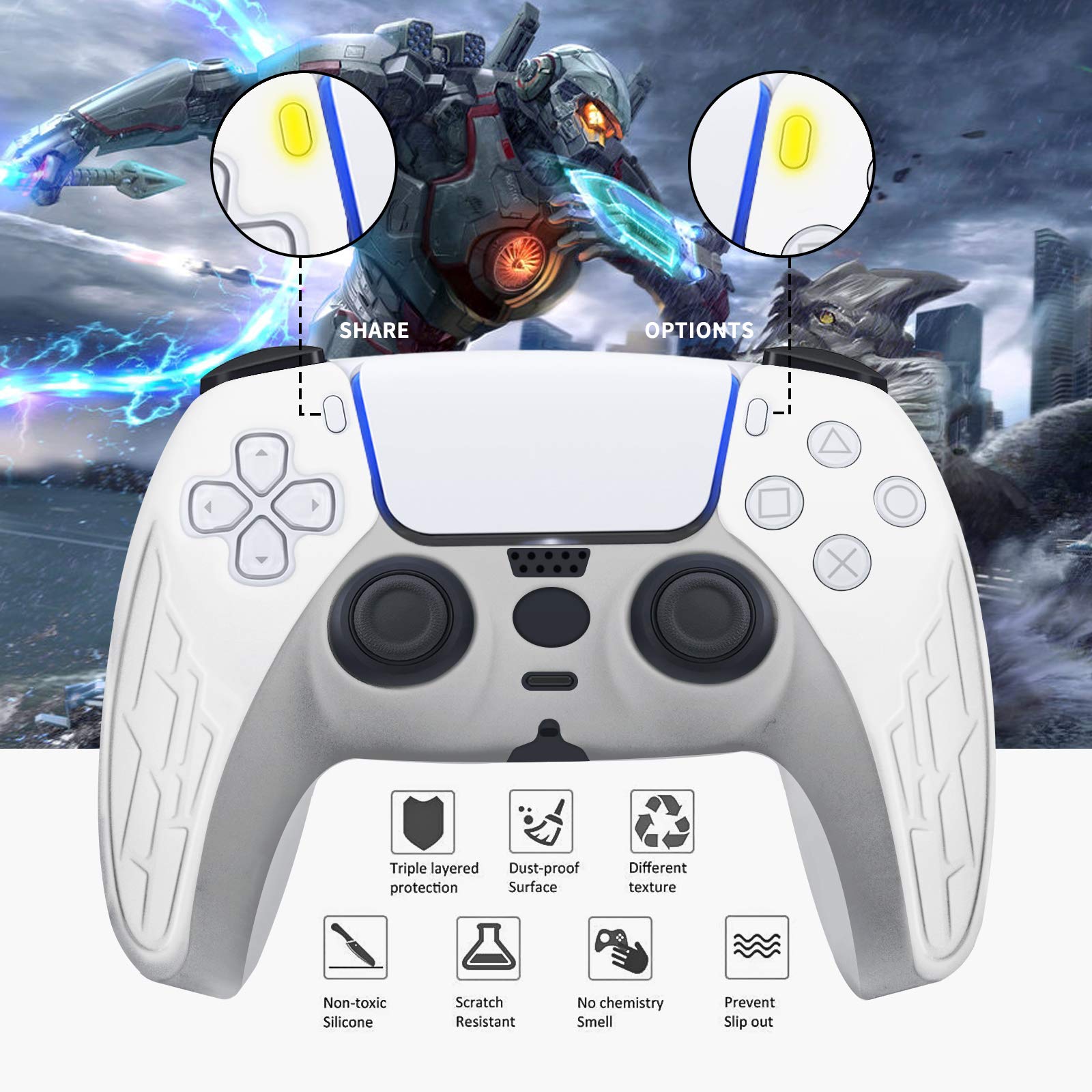 Newseego PS5 Controller Funda [2 Unidades], Funda Protectora de Silicona Suave Antideslizante para la Piel con 16 Piezas de Agarre para el Pulgar para PlayStation5 Controller,Negro + Blanco