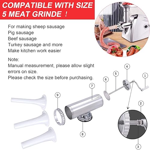 Miniatura 4 de Mudder 9 piezas de tubos de relleno de salchichas, accesorio para picadora de carne de cocina a granel, tubos de plástico, herramienta de llenado de